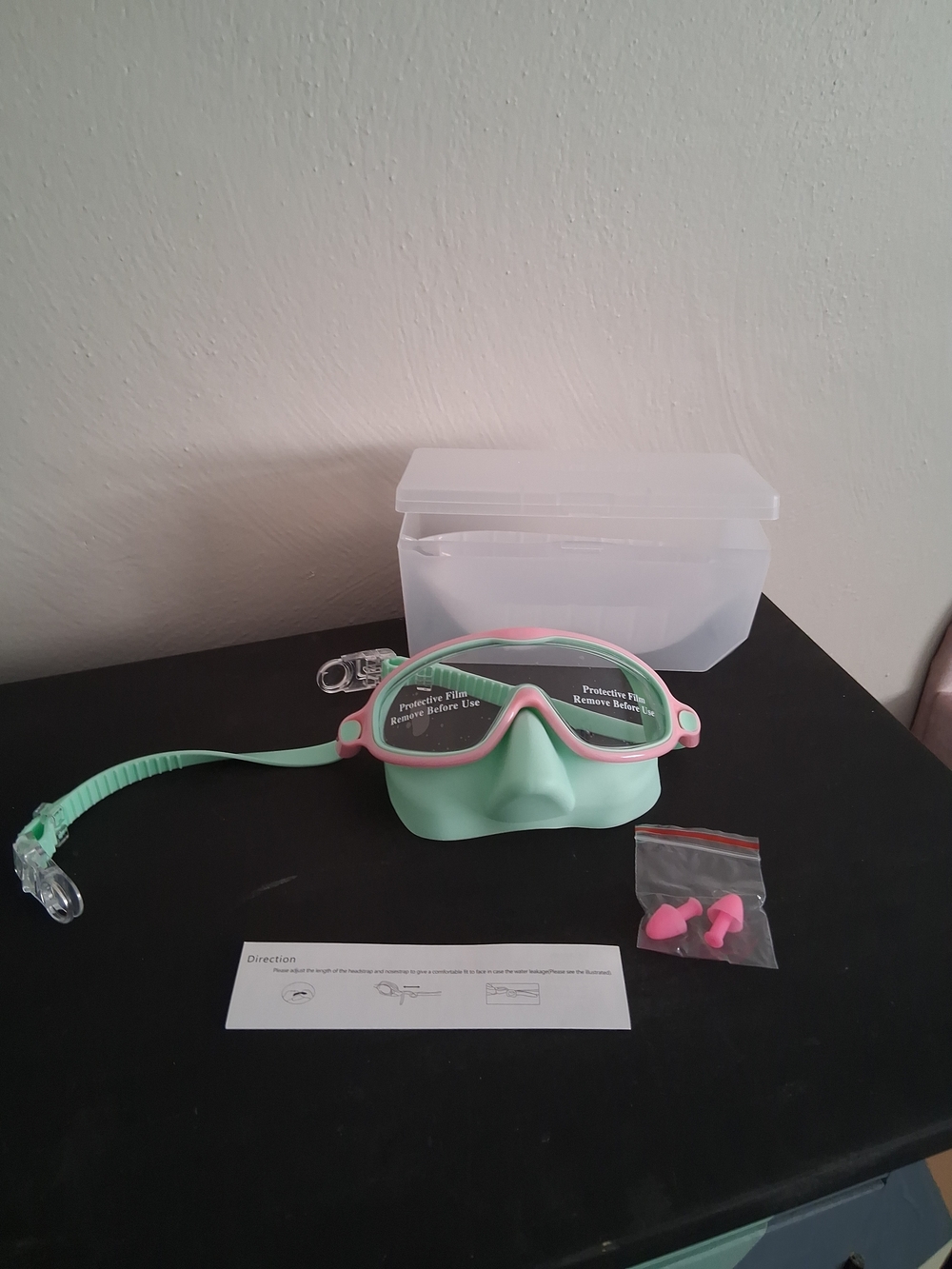 Kids Mint and Pink Swim Goggles with Earplugs